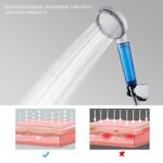 Showerhead spraying water with text "Enjoy showering with Leelongs products." Below, an illustration shows skin absorption with and without the product.