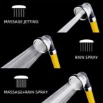 Un soffione con tre impostazioni: "Massage Jetting", "Rain Spray" e "Massage+Rain Spray", mostrato in tre immagini di schemi di flusso dell'acqua.