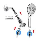 Diagram of handheld showerhead assembly: includes shower arm, diverter valve, hose, and showerhead with arrows showing connection points.