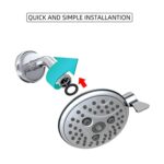 Diagram of showerhead installation: arrow shows attachment to shower arm with washer in between. Text above reads "Quick and Simple Installation.