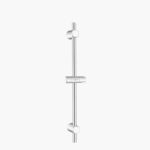 Vertical metal shower slide bar with adjustable mounts for a hand shower.