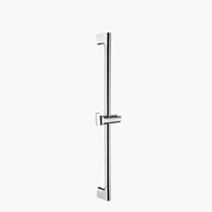 Sleek chrome shower slide bar with adjustable bracket for the showerhead against a plain white background.