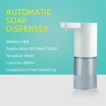 Automatic soap dispenser: Battery: 4AA, Use: Kitchen/Toilet/Hospital/Hotel, Capacity: 280ml, Installation: Free Standing.