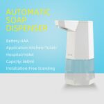 Automatic soap dispenser, 4 AA batteries, 360ml capacity, suitable for kitchens, toilets, hospitals, hotels. Free-standing.