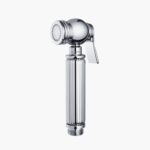 Handheld bidet sprayer with ribbed handle and trigger lever.