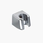 A small, chrome-plated square hardware piece with a central hole and an open slot on one side.