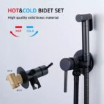 High-quality brass hot and cold bidet set, includes black bidet with control lever, hose, and brass installation component.