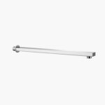 Minimalist silver towel bar mounted on a white wall.