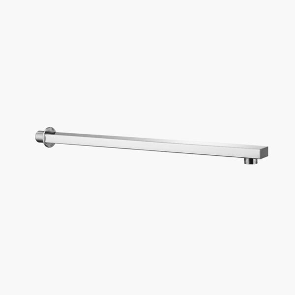 Minimalist silver towel bar mounted on a white wall.