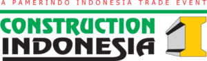 Logo for Construction Indonesia trade event by Pamerindo: bold green and black text with a construction-themed illustration.