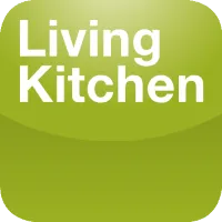 Green rectangular logo with "Living Kitchen" in white, centered top half.