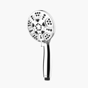 A 2.5 gpm showerhead with black nozzles and multiple spray settings, shown against a white background.