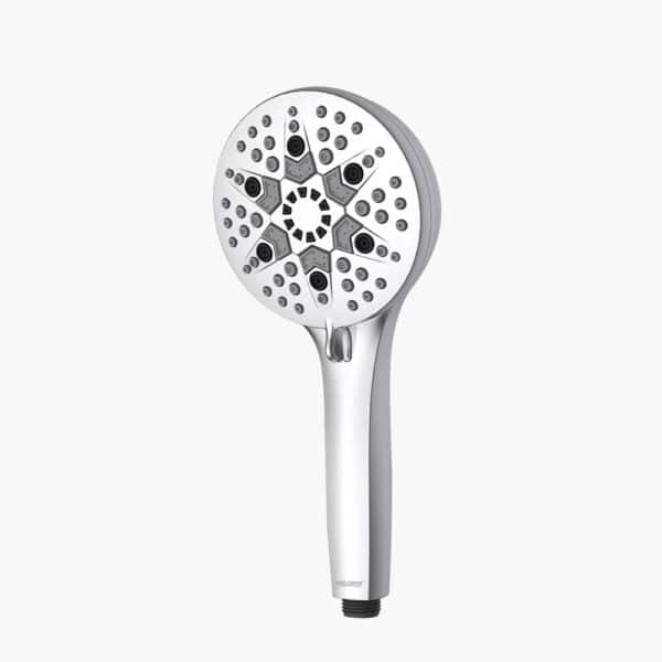 Handbrause mit runden Sprühdüsen und elegantem Silber-Finish.
