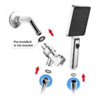 Diagram of handheld showerhead assembly with labeled components and arrows for installation steps.