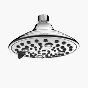 A modern shower head system with multiple nozzles against a plain white background.