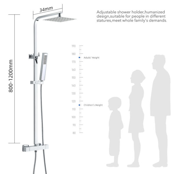 Luminaria de ducha de pared rectangular cromada con salida de agua central, marca "Luxurious".