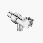 Chrome adjustable shower head brackets with threaded connection and clamp design.