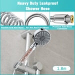 Heavy duty leakproof shower hose with flexible anti-burst design, suitable for hot and cold water, featuring a solid brass connector, 1.8m length.