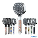 Leelongs multi-mode shower head with built-in filter and multiple spray options, designed for enhanced shower experience and water filtration.