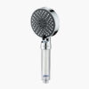 Black and silver handheld showerhead with adjustable water flow and multiple spray settings, modern bathroom fixture, chrome finish, ergonomic design, and high-quality construction.