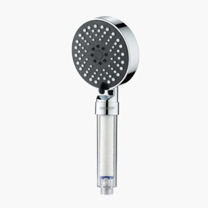 Black and silver handheld showerhead with adjustable water flow and multiple spray settings, modern bathroom fixture, chrome finish, ergonomic design, and high-quality construction.