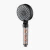 Shower head with built-in aromatherapy stones and adjustable spray settings, modern black design, eco-friendly water-saving features, ideal for relaxing baths, from Deepblue.