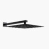 Modern large square rain shower head in black stainless steel with multiple water nozzles for a luxurious shower experience.