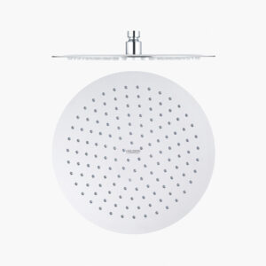 Large round rain shower head with ultra-thin stainless steel design, featuring multiple water nozzles for a luxurious shower experience.