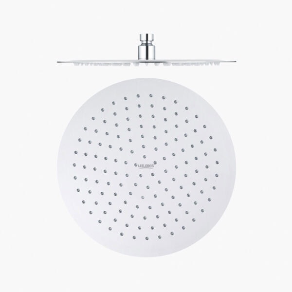 Large round rain shower head with ultra-thin stainless steel design, featuring multiple water nozzles for a luxurious shower experience.