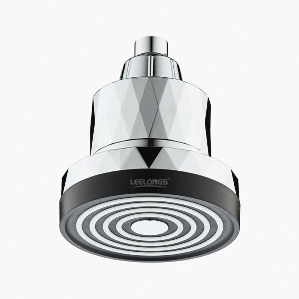 Modern handheld showerhead with sleek geometric design and chrome finish, suitable for contemporary bathroom decor, high-pressure water flow for a luxurious shower experience.
