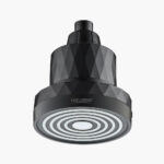 Black showerhead with a modern geometric design, perfect for bathroom upgrades and water-saving fixtures.