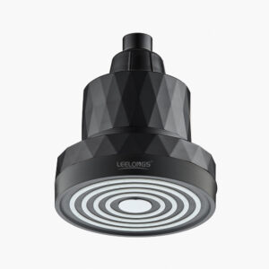 Black showerhead with a modern geometric design, perfect for bathroom upgrades and water-saving fixtures.