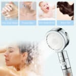 Handheld shower head with 6-mode filter, quick-release cartridge, for odor-free, skin-safe, baby-friendly showers and shiny hair.