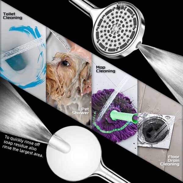 Leelongs SH-2778 handheld shower head with filter, 6 modes, high-pressure jets, ion rainfall, and quick-release cartridge.