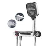 Chuveiro de mão Leelongs Chrome com 3 modos de jato, face retangular; as inserções mostram padrões de jato em close-up.