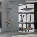 مجموعة دش Leelongs gunmetal: رشاش علوي مربع، محمول باليد، مسدس رش ABS، رف مع صابون - الميزات موضحة عن قرب.