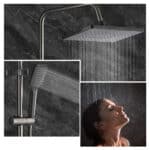 يحتوي دش Leelongs Wall-Mounted Gunmetal Gray على رأس دش مربع علوي، ورذاذ محمول باليد، وشطف غامر.
