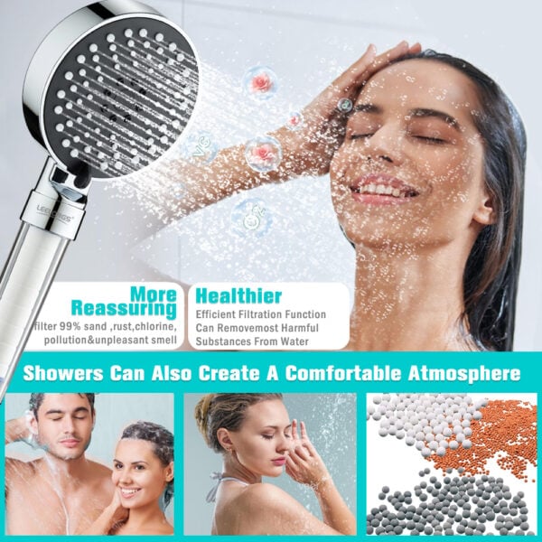 Filterable showerhead, water filtration, clean water, water purification, healthy shower experience.