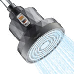 Showerhead with LED lights and water stream, modern bathroom fixture, adjustable water flow, high-quality chrome finish, water-saving design, seamless installation, premium bathroom accessories, innovative shower technology, durable materials, luxury bathroom upgrade, deepblue home products.