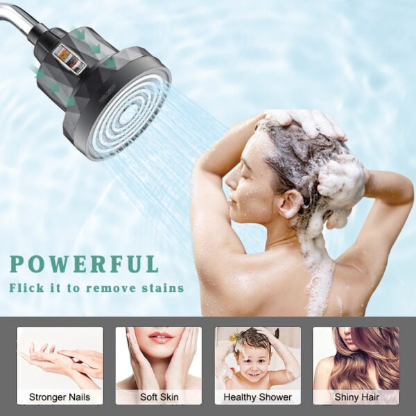Deep blue shower head for powerful water flow and stain removal, ideal for enhancing your shower experience and skincare routines.