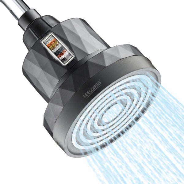 Showerhead with LED lights and water stream, modern bathroom fixture, adjustable water flow, high-quality chrome finish, water-saving design, seamless installation, premium bathroom accessories, innovative shower technology, durable materials, luxury bathroom upgrade, deepblue home products.