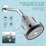 Filtered water shower head with built-in water filter for impurity removal and improved water quality, easy to install, rain spray feature, compatible with G1/2" threaded connections.