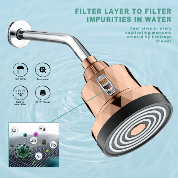 Filter layer to remove impurities from water, equipped with built-in water filter and G1/2" Thread for easy installation, featuring rain spray design for a refreshing shower experience.