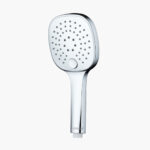A sleek, contemporary handheld shower head with multiple spray settings, perfect for luxury bathroom upgrades and personal grooming routines.