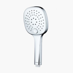 A sleek, contemporary handheld shower head with multiple spray settings, perfect for luxury bathroom upgrades and personal grooming routines.