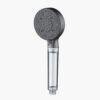 Black handheld shower head with multiple spray functions and high pressure design, ideal for modern bathrooms.