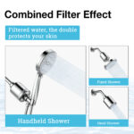 High-efficiency 12-stage filtration shower head for clean, chlorine-free water.