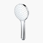 High pressure handheld shower head with a sleek chrome finish, designed for full body rinsing and easy maneuverability in the bathroom.