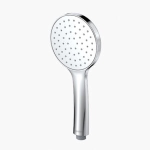 High pressure handheld shower head with a sleek chrome finish, designed for full body rinsing and easy maneuverability in the bathroom.