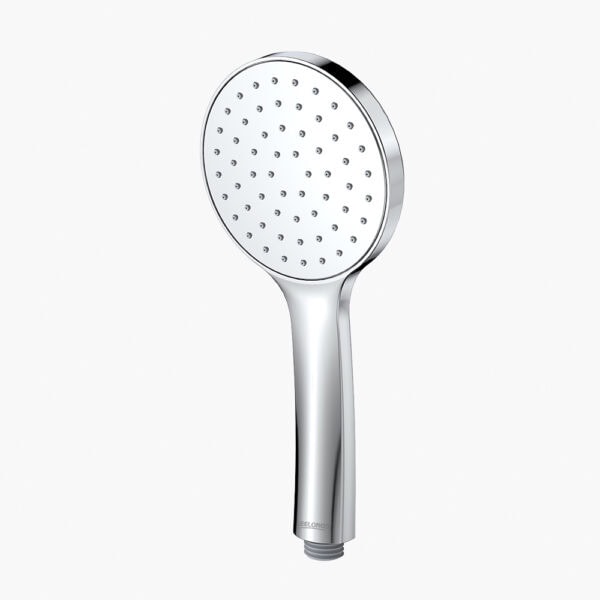 High pressure handheld shower head with a sleek chrome finish, designed for full body rinsing and easy maneuverability in the bathroom.
